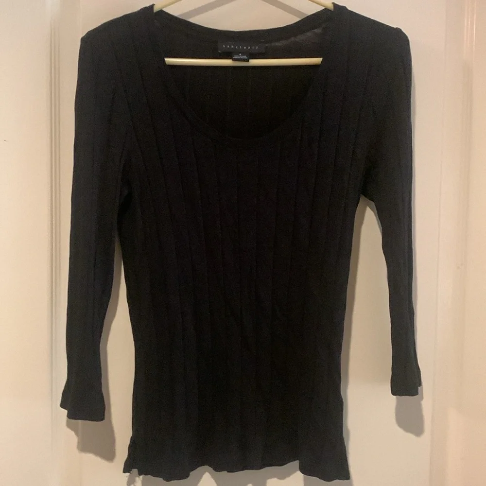 Sanctuary Black Ribbed 3/4 Sleeve Fitted Blouse - Picture 5 of 6